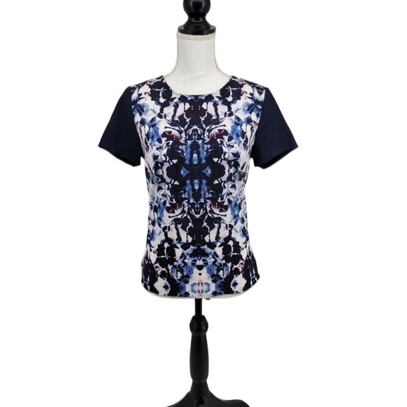 Cynthia Rowley Abstract Blue Floral Pattern Blouse Size S - Picture 1 of 11